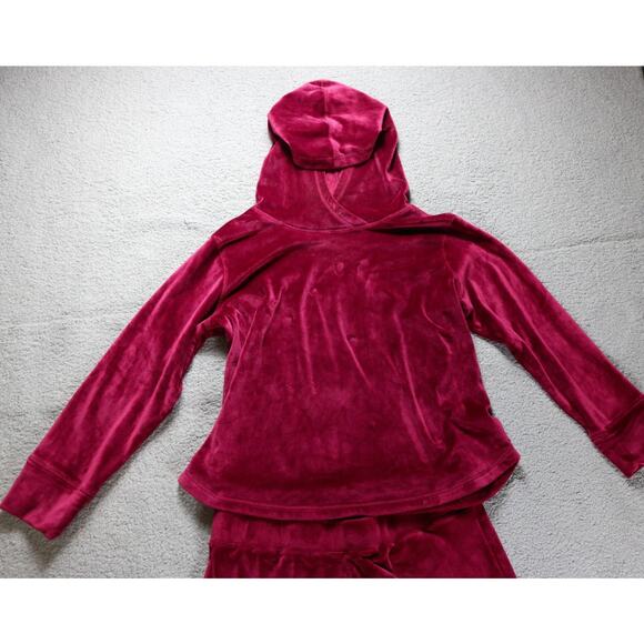 Pajamagram Set Womens L Red Burgundy Velour Velvet Hoodie Loungewear - Picture 3 of 10